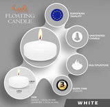 HYOOLA Premium White Floating Candles 1.75 Inch - 3 Hour - 20 Pack - European Made