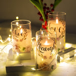 Flameless Candles with Remote Timer, Floral Unbreakable Glass LED Flicker Blinks Candles, D3 xH4 5" 6", Set of 3Battery Operated Pillar Candles Gift Home Wedding Decor - D3 xH4 5" 6",Set of 3