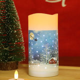 DRomance Christmas Hollow Flameless Candle with Timer and Music, Battery Operated Real Wax White Rotate Snowman LED Pillar Candle Christmas Holiday Gift, 3 x 6 Inches