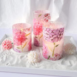 LED Flameless Candles, Love Theme Batter Operated Glass  Candles with Remote Timer, Pink Rose Decal Realistic Wax Pillar Candles