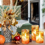 FLAVCHARM Fall Decor Flameless Candles Pumpkin Glitter Decal Desgin Real Wax Flickering LED Candles Autumn Harvest Battery Operated Candles with Remote Timer Thanksgiving Table Decorations for Home