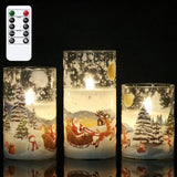 White Christmas Glass Flickering Flameless Candles Battery Operated 10 Key Remote