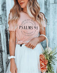 Psalms 91 Jesus Love T-Shirt Women  Christian Shirt Short Sleeve Casual Blessed Tees Tops