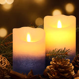 Blue Flameless Flickering Candles Realistic LED Candles with Remote Control Real Wax Glitter Pillar for Gifts and Decoration Set of 3 (D 3" x H 4" 5" 6"