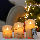 Blue Flameless Flickering Candles Realistic LED Candles with Remote Control Real Wax Glitter Pillar for Gifts and Decoration Set of 3 (D 3" x H 4" 5" 6"