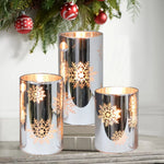 Christmas Flameless Snowflake Candle, Battery Candle Timer&Remot Pillar Candle Set of 3