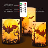 FLAVCHARM Fall Decor Flameless Candles Pumpkin Glitter Decal Desgin Real Wax Flickering LED Candles Autumn Harvest Battery Operated Candles with Remote Timer Thanksgiving Table Decorations for Home