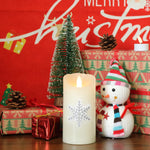 DRomance Christmas Hollow Flameless Candle with Timer and Music, Battery Operated Real Wax White Rotate Snowman LED Pillar Candle Christmas Holiday Gift, 3 x 6 Inches