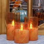 FLAVCHARM Fall Decor Flameless Candles Pumpkin Glitter Decal Desgin Real Wax Flickering LED Candles Autumn Harvest Battery Operated Candles with Remote Timer Thanksgiving Table Decorations for Home