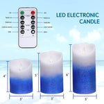 Blue Flameless Flickering Candles Realistic LED Candles with Remote Control Real Wax Glitter Pillar for Gifts and Decoration Set of 3 (D 3" x H 4" 5" 6"