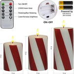 Christmas Flameless Candles Red Stripes Battery Operated Pillar Real Wax LED Candle with Remote Timer for Home Christmas Party Decor D3 x H4 5" 6" Set of 3