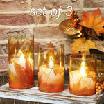 FLAVCHARM Fall Decor Flameless Candles Pumpkin Glitter Decal Desgin Real Wax Flickering LED Candles Autumn Harvest Battery Operated Candles with Remote Timer Thanksgiving Table Decorations for Home