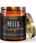 Pumpkin Candle, Fall Candles - 'Hello Pumpkin' Soy Pumpkin Spice Candle I Infused with Essential Oils I Fall Candle Decor, Fall Scented Candle I 9oz Reusable Jar I 50 Hour Burn I Made in USA