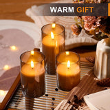 Glass Battery Operated LED Flameless Candles with Remote and Timer, Real Wax Candles Warm Color Flickering Light for Festival Wedding Home Party Decor(Pack of 3)-Gold