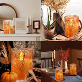 FLAVCHARM Fall Decor Flameless Candles Pumpkin Glitter Decal Desgin Real Wax Flickering LED Candles Autumn Harvest Battery Operated Candles with Remote Timer Thanksgiving Table Decorations for Home