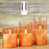 FLAVCHARM Fall Decor Flameless Candles Pumpkin Glitter Decal Desgin Real Wax Flickering LED Candles Autumn Harvest Battery Operated Candles with Remote Timer Thanksgiving Table Decorations for Home