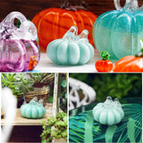 Art Glass Pumpkin Paperweight Tabletop Decorative Ornaments for Fall Harvest Thanksgiving Halloween Decor (5inch,Brown)