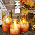 FLAVCHARM Fall Decor Flameless Candles Pumpkin Glitter Decal Desgin Real Wax Flickering LED Candles Autumn Harvest Battery Operated Candles with Remote Timer Thanksgiving Table Decorations for Home