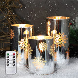 Christmas Flameless Snowflake Candle, Battery Candle Timer&Remot Pillar Candle Set of 3
