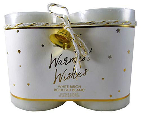 Set of 2 Candles Warmest Wishes Holiday 4 x 3 with Bell Scent White Birch