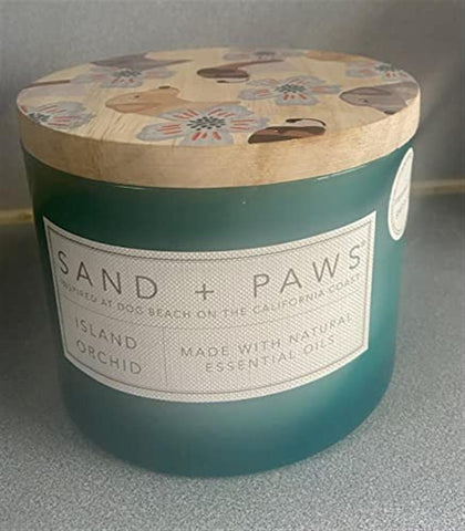 Candle Made with Essential Oil 12 oz with Painted Dog Lids Neutralizes Pet Odor Island Beach Scent