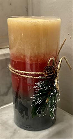 Cinnamon Scented Pillar Candle 6 inch Christmas Red Green and Cream