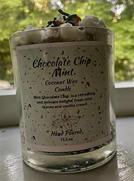 Candle Hand Poured Coconut Wax Organic Chocolate Chip Mint Dessert Candle