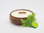 Citronella & Lime in Reusable Acacia Bowl - Natural Bug Repellent - Strong Scented Candles Wooden Wick