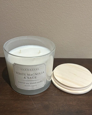 Scentsational White Magnolia Sage Candle Glass Jar 26oz Coconut Wax Blend