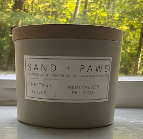 Sand + Paws 12 oz Candle Inspired At Dog Beach 2 Wick Gift With Wooden Dog Lid