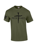 Redeemed Cross Nails Mens Christian American Flag Sleeve T-Shirt Graphic Tee