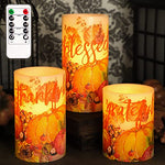 FLAVCHARM Fall Decor Flameless Candles Pumpkin Glitter Decal Desgin Real Wax Flickering LED Candles Autumn Harvest Battery Operated Candles with Remote Timer Thanksgiving Table Decorations for Home