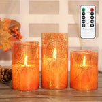 FLAVCHARM Fall Decor Flameless Candles Pumpkin Glitter Decal Desgin Real Wax Flickering LED Candles Autumn Harvest Battery Operated Candles with Remote Timer Thanksgiving Table Decorations for Home