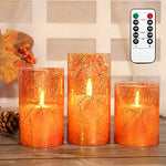 FLAVCHARM Fall Decor Flameless Candles Pumpkin Glitter Decal Desgin Real Wax Flickering LED Candles Autumn Harvest Battery Operated Candles with Remote Timer Thanksgiving Table Decorations for Home