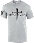 Redeemed Cross Nails Mens Christian American Flag Sleeve T-Shirt Graphic Tee