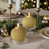 Set of 2 Flameless Candle Ornaments - Silver (3.5" x 4.25") Remote Control Unscented Embossed Pearl Metallic Paint Finish