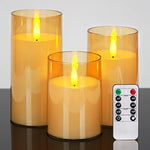 Flameless Battery Operated  LED Pillar Candles  Remote Control  3D Wick,  Set of 3