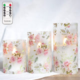 Silverstro Pink Rose Flameless Candles with Remote, Romantic Love Theme Blinks LED Candles, Real Wax Glass Battery Candles for Home Party Wedding Room Botanical Decor - Set of 3