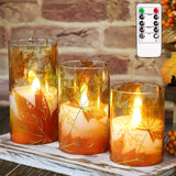 FLAVCHARM Fall Decor Flameless Candles Pumpkin Glitter Decal Desgin Real Wax Flickering LED Candles Autumn Harvest Battery Operated Candles with Remote Timer Thanksgiving Table Decorations for Home