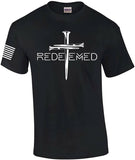 Redeemed Cross Nails Mens Christian American Flag Sleeve T-Shirt Graphic Tee