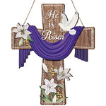 He is Risen Door Sign Easter Religious Cross Sign Easter Wooden Hanging Decorations