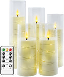 kakoya Flameless LED Candles with Timer 5 Pc Flickering Flameless Candles for Romantic Ambiance and Home Decoration Durable Acrylic Shell,with Embedded Star String，Battery Operated Candles（Grey）