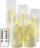 kakoya Flameless LED Candles with Timer 5 Pc Flickering Flameless Candles for Romantic Ambiance and Home Decoration Durable Acrylic Shell,with Embedded Star String，Battery Operated Candles（Grey）