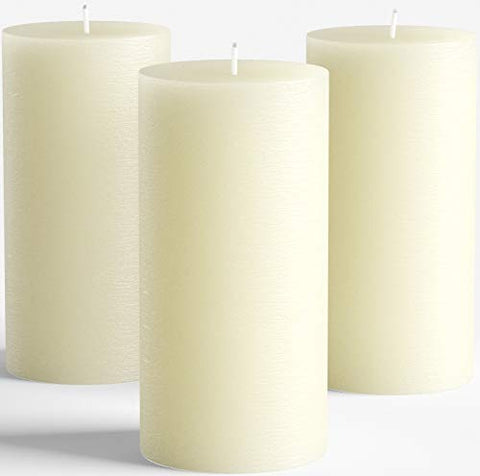 Set of 3 Pillar Candles 3" x 6" Unscented Handpoured Weddings, Home Decoration, Restaurants, Spa, Church Smokeless Cotton Wick - Ivory