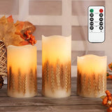 FLAVCHARM Fall Decor Flameless Candles Pumpkin Glitter Decal Desgin Real Wax Flickering LED Candles Autumn Harvest Battery Operated Candles with Remote Timer Thanksgiving Table Decorations for Home