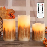 FLAVCHARM Fall Decor Flameless Candles Pumpkin Glitter Decal Desgin Real Wax Flickering LED Candles Autumn Harvest Battery Operated Candles with Remote Timer Thanksgiving Table Decorations for Home